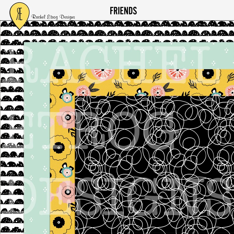 Friends Digital Scrapbooking Kit, Abstract Printable Digital Papers
