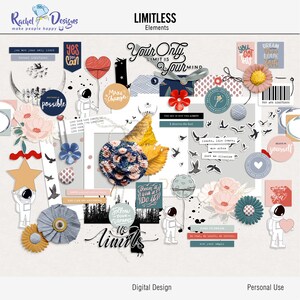 Grenzenlose digitale Scrapbooking-Elemente, druckbare Scrapbook-Elemente, digitale Bastel-Mix-Media-Elemente, moderne feminine Scrapbook-Elemente