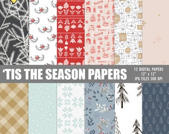 Ti's the season christmas digital papers, Christmas scrapbook digital papers, Winter digital paper, Holiday digital paper, Christmas pattern