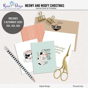 Cartões de diário imprimíveis de Natal Meowy And Woofy, Cartões digitais de bolso de Natal, Projeto de vida de Natal para impressão, Cartões digitais de Natal
