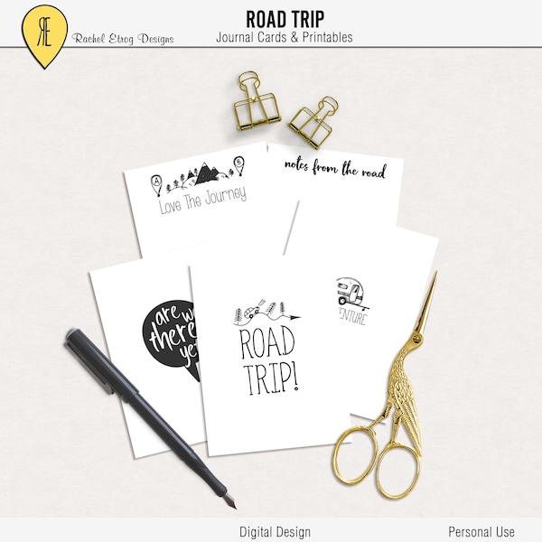 Road Trip - Journal Karten - Sofortiger Download - Printable Journaling Karten für Project Life und digitales Scrapbooking
