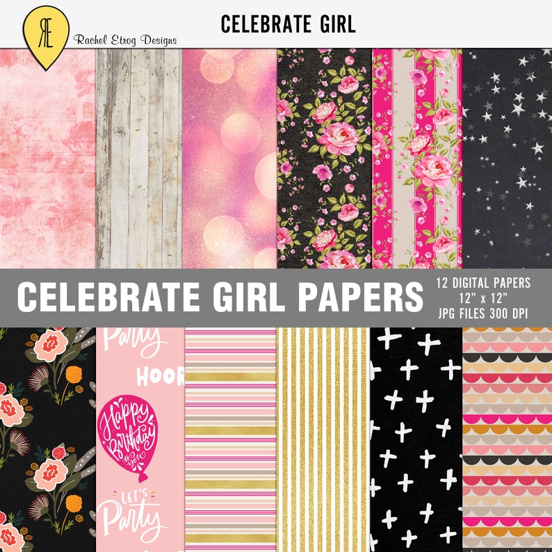 Birthday Girl Digital Scrapbooking Kit, Scrapbooking Embellishments