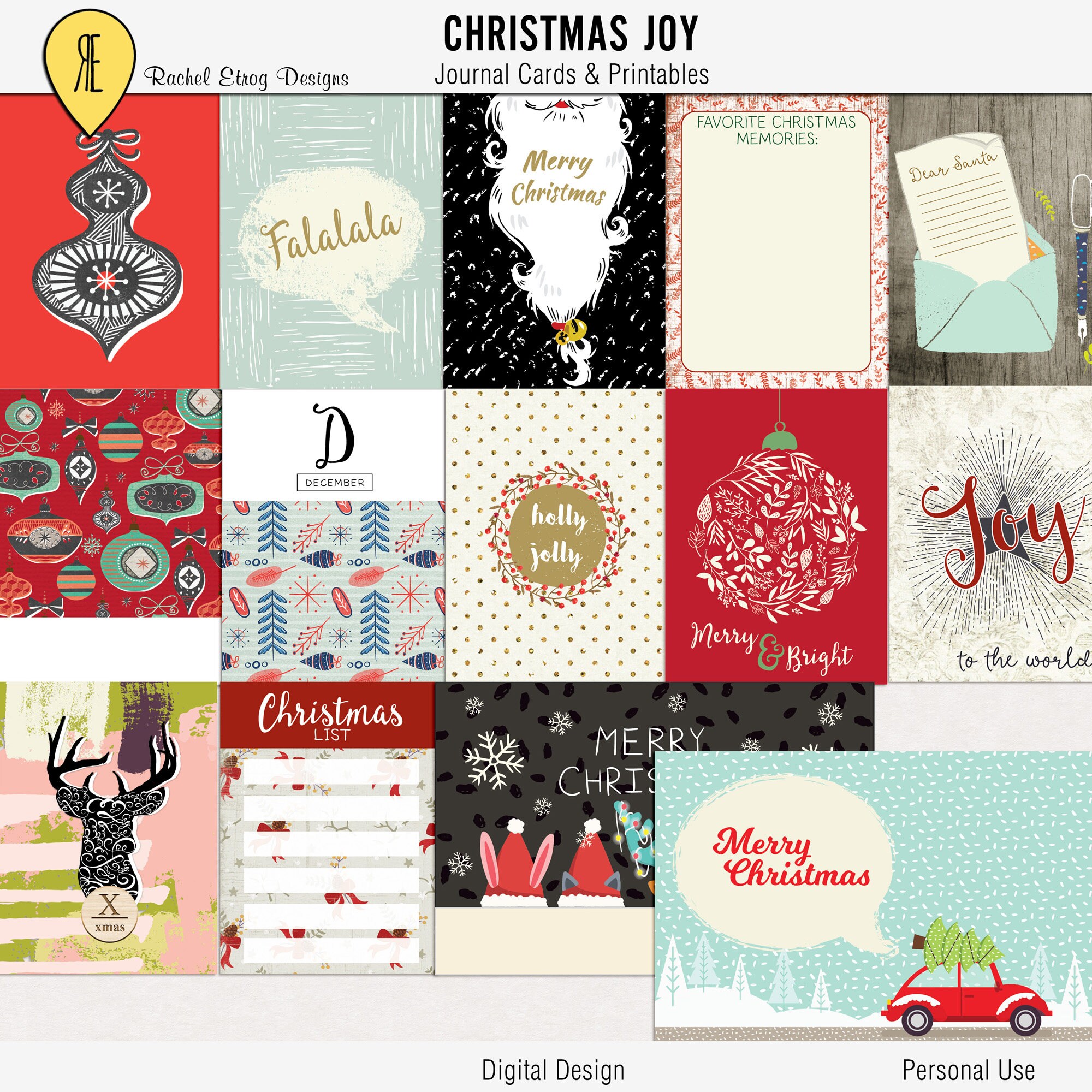 Printable christmas journal cards Digital journal cards Etsy