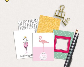 Flamingo Lover digital journal cards, Flamingo Printable cards, Flamingo digital project life printable, Flamingo party printables