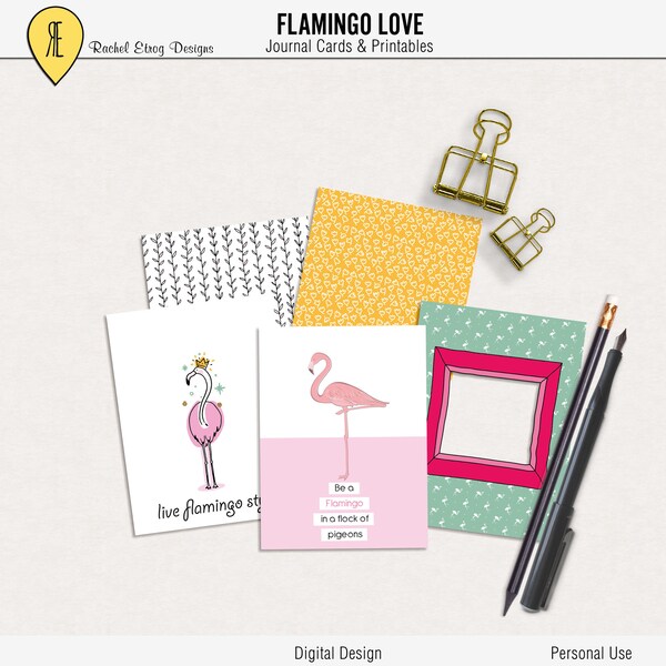 Digitale Journalkarten für Flamingo-Liebhaber, druckbare Flamingo-Karten, digitales Flamingo-Projektleben zum Ausdrucken, Flamingo-Party-Ausdrucke