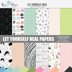 Laat jezelf genezen digitaal papierpakket, Digitale scrapbookingpapieren voor geestelijke gezondheid, Zelfliefde afdrukbaar ambachtelijk papier, Digitaal knutselpapier