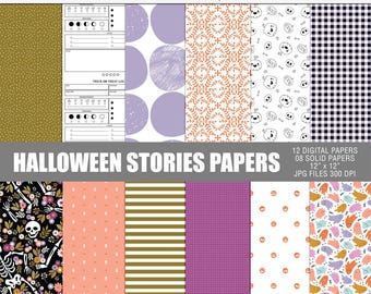 Halloween stories halloween digital paper pack, Halloween pattern papers, Digital halloween craft papers, Halloween printable decor papers