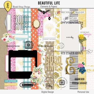 Kit di scrapbooking digitale, Elementi di scrapbook digitale, Kit di abbellimento di scrapbook digitale, Album di bella vita, Download istantaneo