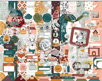January Vibes digital scrapbooking kit, January printable pattern papers, Digital winter papers, Digital january winter mix media elements