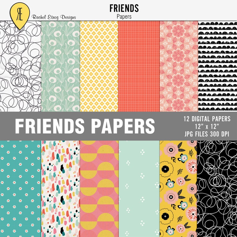Friends Digital Scrapbooking Kit, Abstract Printable Digital Papers