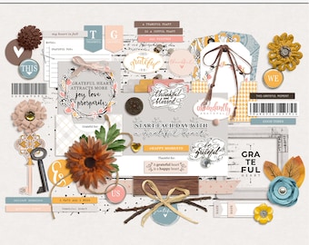 Grateful Heart digital scrapbooking elements, Digital autumn elements, Printable scrapbooking elements, Digital fall craft elements