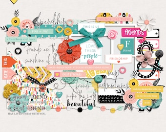 Éléments de scrapbooking numériques d&#39;amis, embellissements de scrapbooking d&#39;amis, éléments de scrapbooking mixtes numériques, kit de scrapbooking d&#39;amis