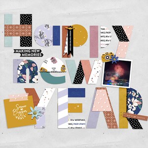May include: Happy New Year collage featuring colourful paper letters, a photograph of fireworks, and the text "Making New Memories", "Same Me Bigger Goals", and "Year. New Adventures, Fresh Starts, New Stories."