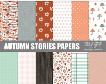 Autumn stories digital paper pack, Autumn papers, Fall digital scrapbook paper, Autumn pattern paper, Printable autumn scrapbook paper