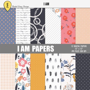 Feminines digitales Papierpaket, Girly florales Scrapbooking-Papierpaket, I AM digitale Papiere, feminine Dekorpapiere, abstrakte Geschenkpapiere