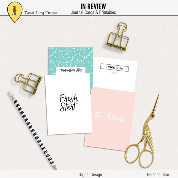 In review printable journal cards, Digital journal cards, In review project life printables, Project life printables, Digital Project life