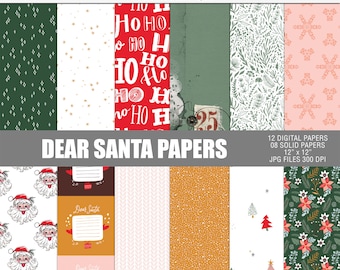 Dear Santa digital scrapbooking papers, Christmas printable papers, Christmas digital craft papers, Printable christmas papers, Santa paper