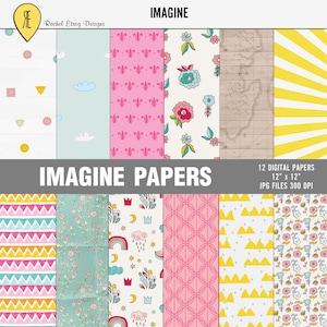 imagination digital papers, Digital scrapbooking paper pack, Kids digital papers, Fairytale digital papers, Floral scrapbooking papers 12x12
