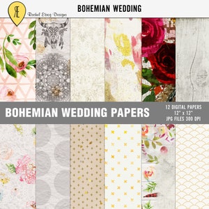 Digital wedding paper pack, Digital boho pattern, Boho wedding paper, Boho wedding paper patterns, Digital boho wedding paper