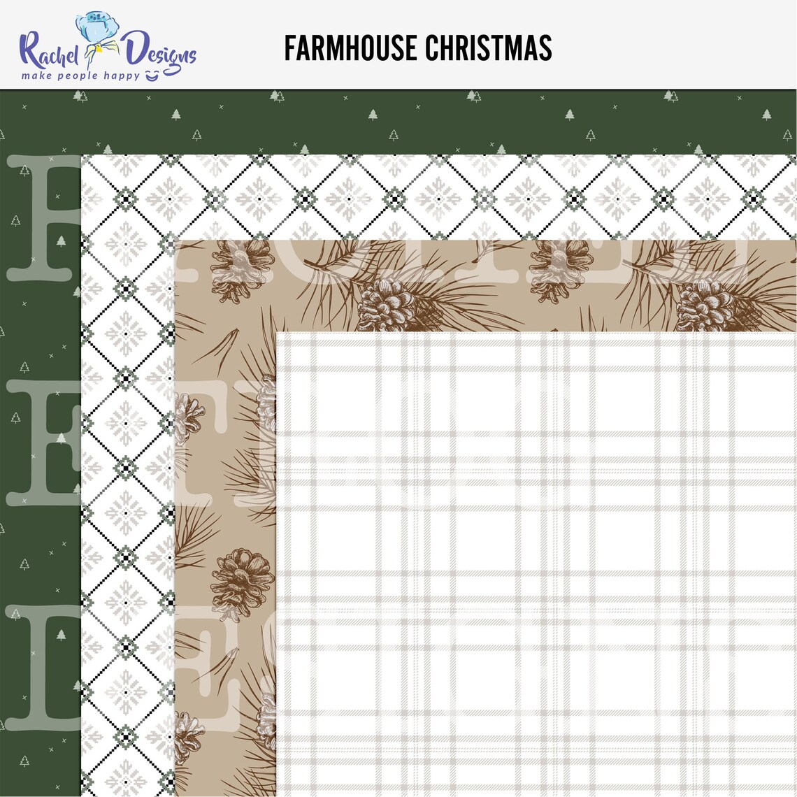 Farmhouse Christmas Digital Paper Pack, Rustic Digital Christmas Paper ...