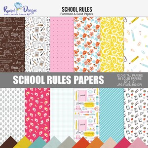 Schulregel digitales Scrapbooking-Papier, digitales Schulpapier, digitales Schulpapier, digitales Schulpapier 12x12, digitales Schulpapier