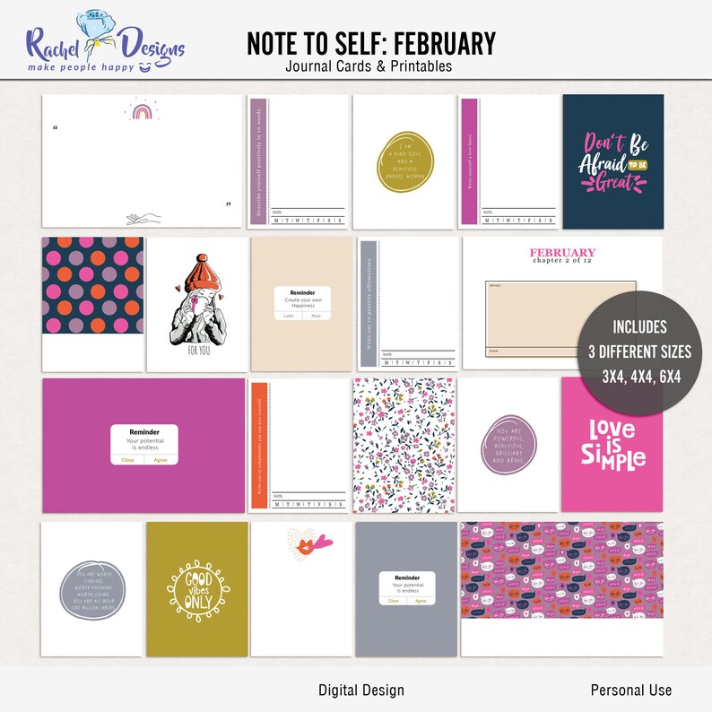 Printable Digital Journal Cards, Digital Pocket Cards, Project Life