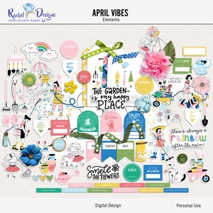 April Vibes digitale scrapbooking-elementen, afdrukbare lente-elementen, hybride tuinelementen, digitale lente-elementen mix media