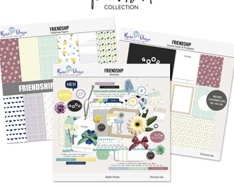 Friendship digital scrapbooking collection, Friends scrapbooking kit, Friends printable journal cards, Friends printable scrapbook papers