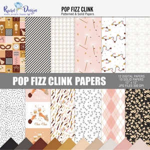 Pop fizz clink digital scrapbooking papers, New year printable papers, New year digital craft papers, Printable New year papers