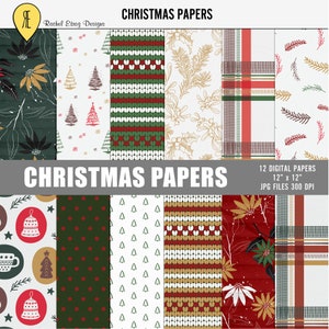 Christmas digital paper, Traditional colors digital christmas scrapbooking paper, Printable christmas patterns, Xmas Holiday backgrounds