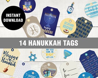Printable hanukkah tags, Gift tags printable, Digital hanukkah gift tags, Hanukkah gift tags printable, Hanukkah decor, DIY hanukkah tags