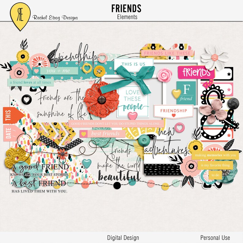 Friends Digital Scrapbooking Kit, Abstract Printable Digital Papers