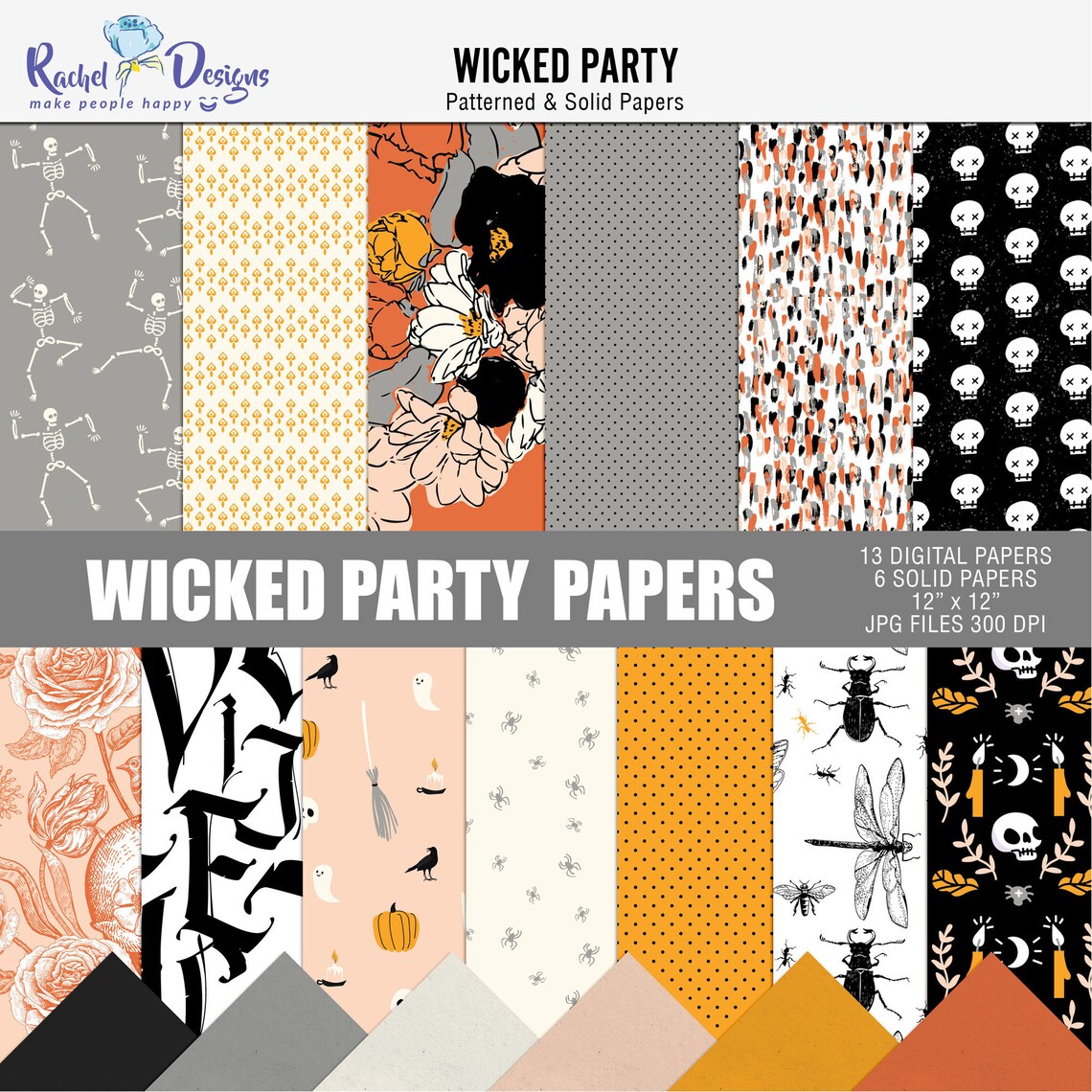 Wicked Party Digital Paper Pack, Digital Halloween Pattern Papers ...