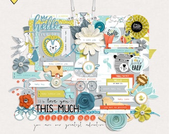 Paket mit digitalen Scrapbooking-Elementen für einen kleinen Jungen, digitale Elemente für einen Mix aus digitalen Elementen für einen Jungen, digitale Scrapbooking-Elemente für einen Jungen mit gemischten Medien