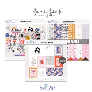 Eres mi colección de scrapbooking digital favorita, Elementos y papeles digitales, Tarjetas de bolsillo de San Valentín imprimibles, Híbrido de San Valentín