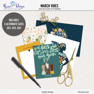 March vibes digital journal cards, Printable pocket cards, March printable project life, Digital March memory keeping cards