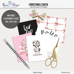 Christmas cheer printable journal cards, Digital christmas pocket cards, Printable christmas project life, Christmas digital journal cards