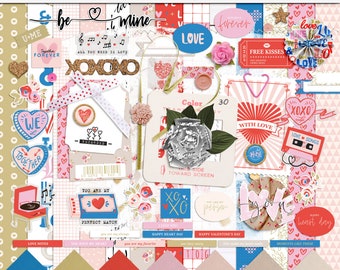 Happy Heart Day digital scrapbooking kit, Digital valentine's scrapbook elements, Valentine's printable paper pack, Mix scrapbook elements