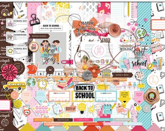 School rules digital scrapbooking kit, Digital school elements and papers, School printable patterns, School digital mix media elements