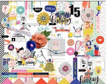 It's your day birthday digital scrapbooking kit, Birthday digital papers, Birthday printable papers, Birthday digital scrapbook elements
