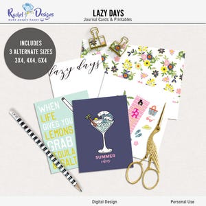 Lazy days digital journal cards, Printable summer digital pocket cards, Summer printable project life, Digital summer pocket cards