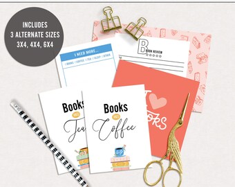 A book and a mug digital journal cards, Printable reading digital pocket cards, Digital books project life, Books theme journal cards