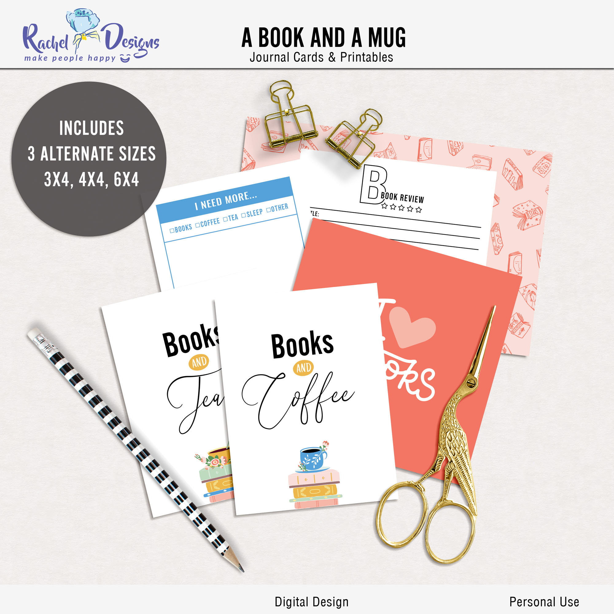 A Book and a Mug Digital Journal Cards Printable Reading - Etsy