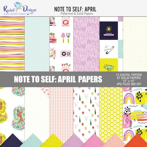 Notitie voor jezelf Digitaal papierpakket april, digitaal knutselpapier lente, pakket digitaal scrapbooking papier, afdrukbaar knutselpapier april