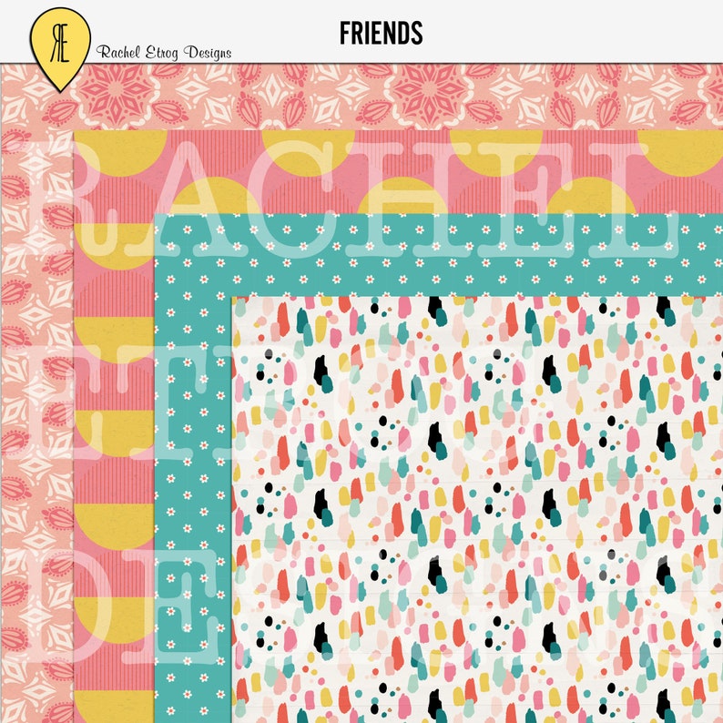 Friends Digital Scrapbooking Kit, Abstract Printable Digital Papers