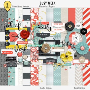 Kit di scrapbooking digitale quotidiano, kit di scrapbooking della settimana impegnativa, carte geometriche digitali, carte floreali digitali, carta scrapbooking stampabile