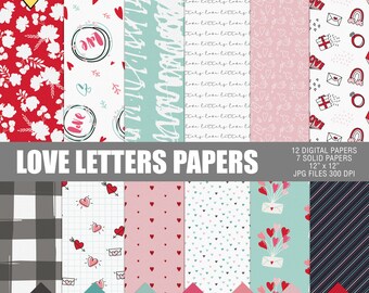 Love letters digital valentine's papers, Digital Love letters papers pack, Printable Love papers, Digital valentine's scrapbooking papers