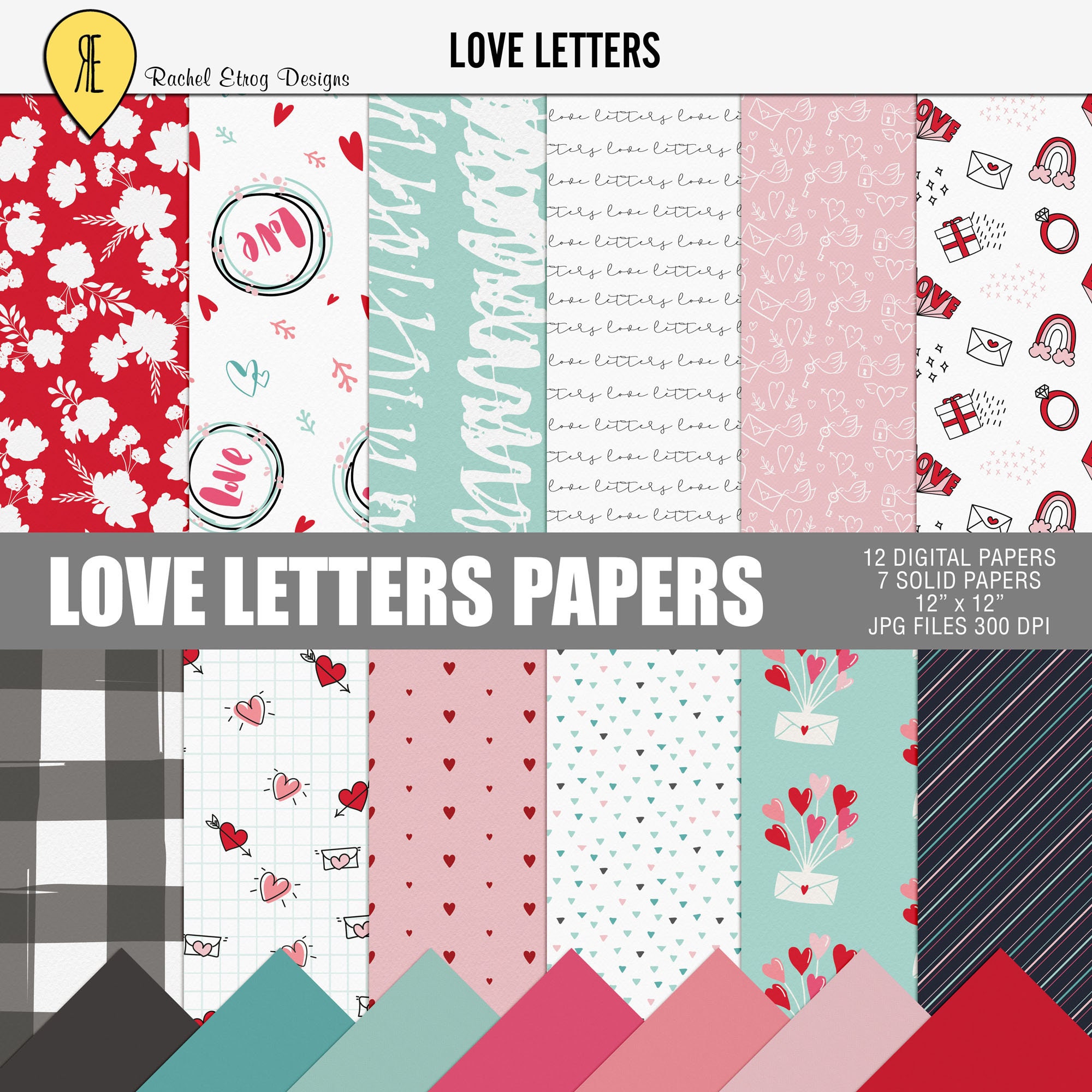 Love Letters Digital Valentine's Papers, Digital Love Letters Papers ...
