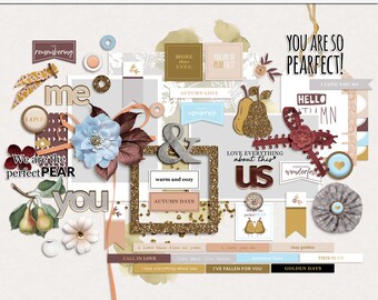 Golden Pears digital elements, Autumn digital scrapbooking elements, Autumn printable elements, Fall mix media elements, Fall craft elements