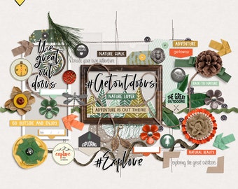 Get Outdoors digital elements, Scrapbook embellishments, Nature digital elements, Mix scrapbooking elements, Adventure digital elements